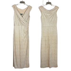 Ralph Lauren Gold Metallic Goddesses Long Maxi Special Event Gown Dress Size‎ 10